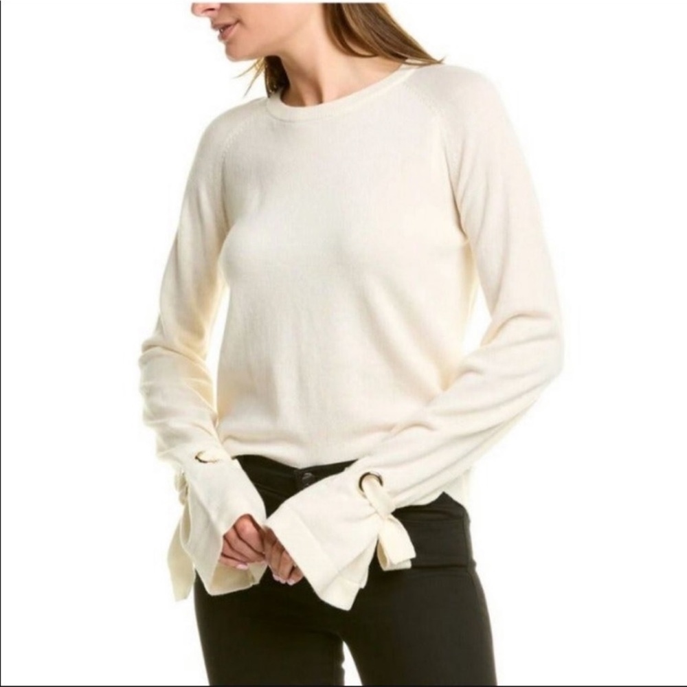 Maje Mory Tie Cuff Wool & Cashmere Blend Sweater in Ecru (3/L)